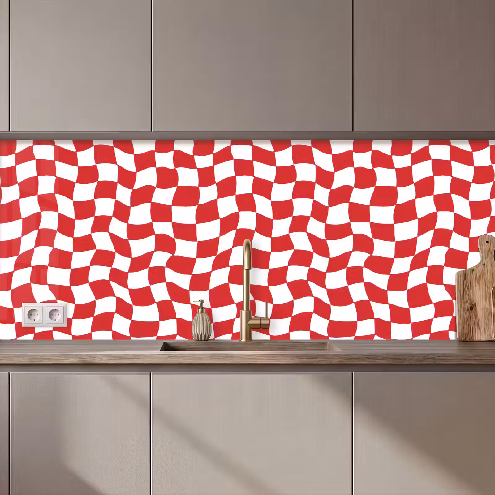 Keuken achterwand - Golvend - Patroon - Rood — 1