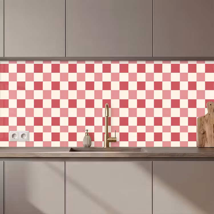 Keuken achterwand - Patroon - Schaak - Roze — 1