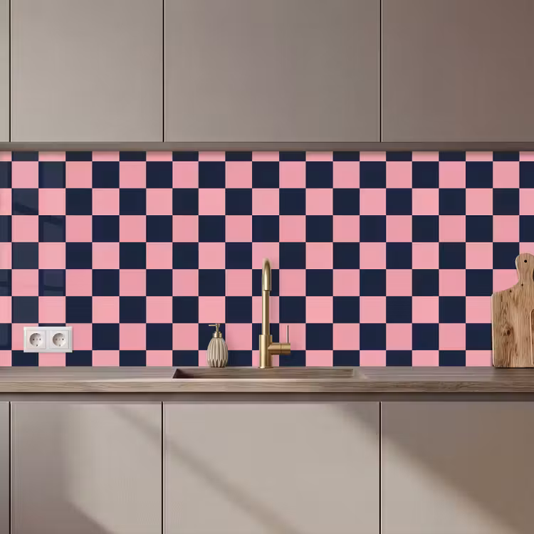 Keuken achterwand - Traditioneel - Patroon - Blauw - Roze — 1