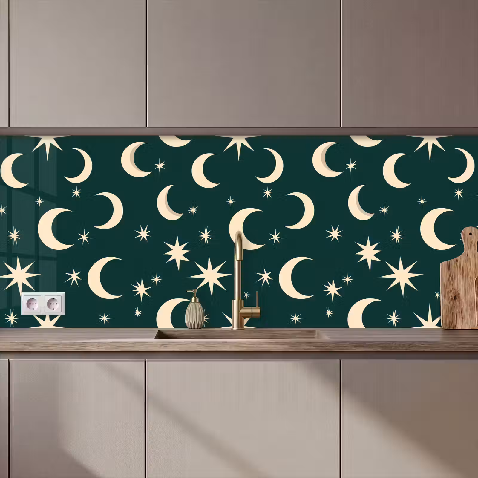 Keuken achterwand - Manen - Sterren - Groen — 1