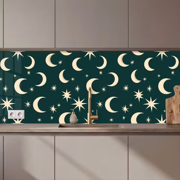 Keuken achterwand - Manen - Sterren - Groen — 1