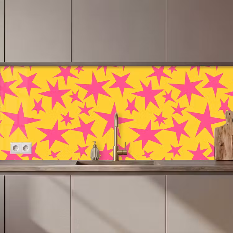 Keuken achterwand - Sterren - Patroon - Roze - Geel — 1