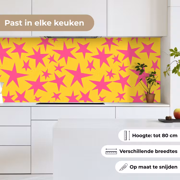 Keuken achterwand - Sterren - Patroon - Roze - Geel — 4