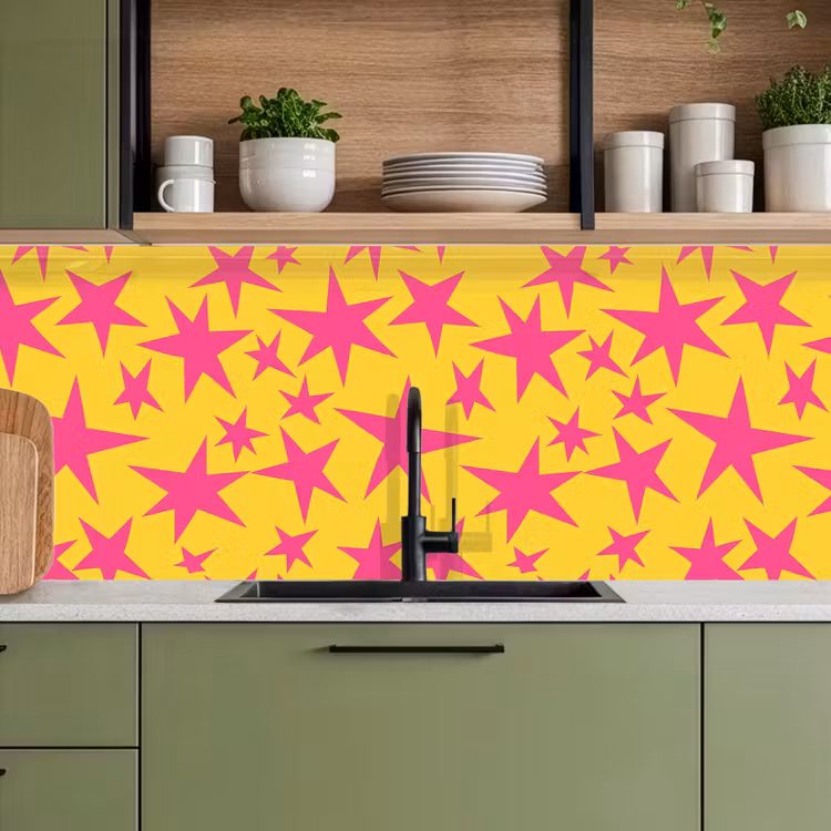 Keuken achterwand - Sterren - Patroon - Roze - Geel — 5
