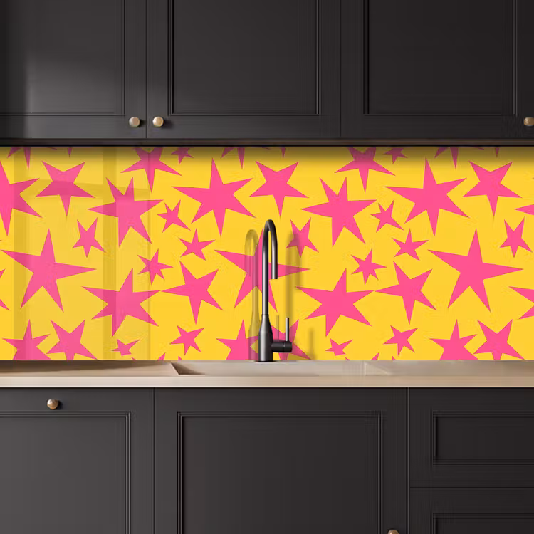 Keuken achterwand - Sterren - Patroon - Roze - Geel — 6
