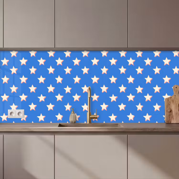 Keuken achterwand - Sterren - Patroon - Blauw — 1