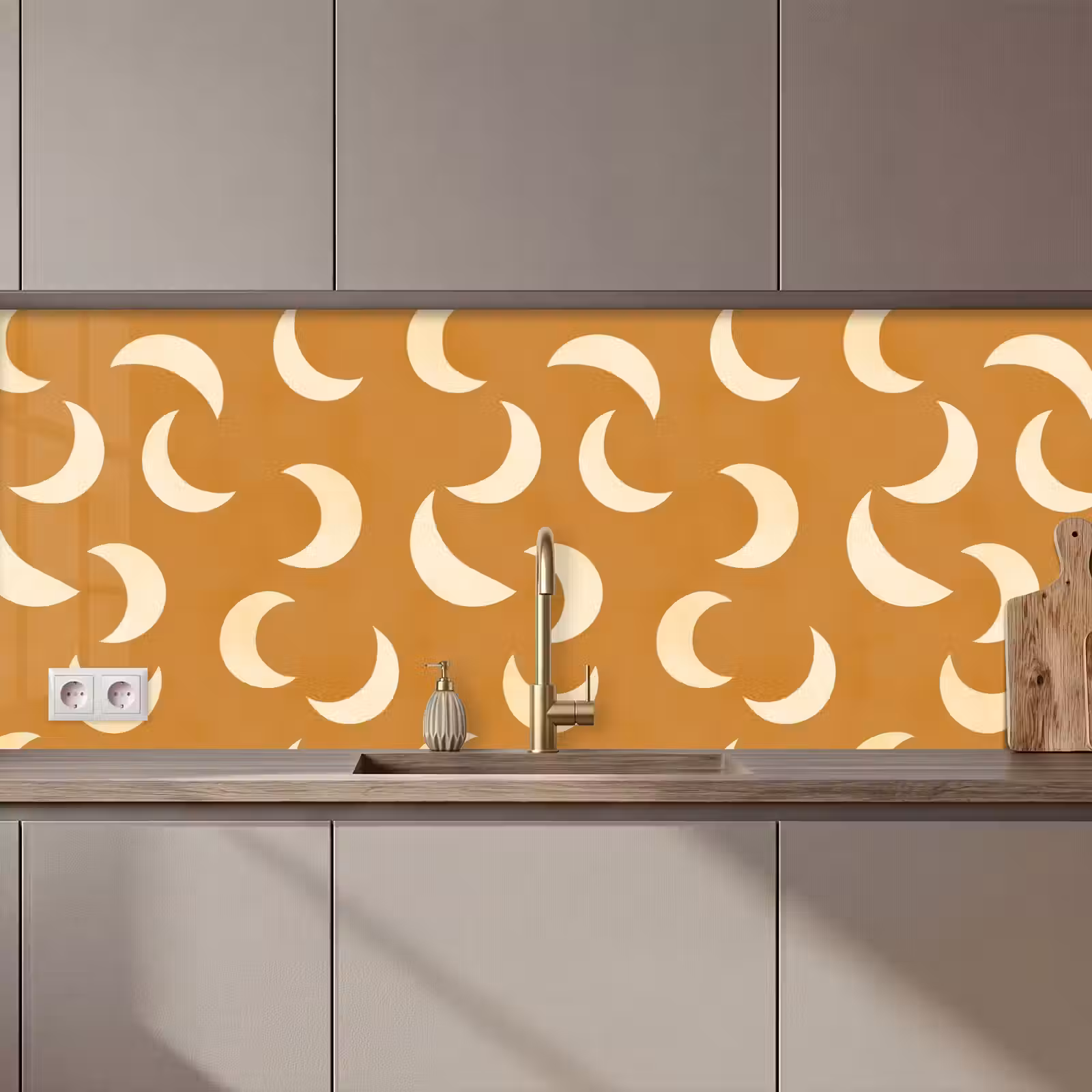 Keuken achterwand - Manen - Patroon - Oker — 1