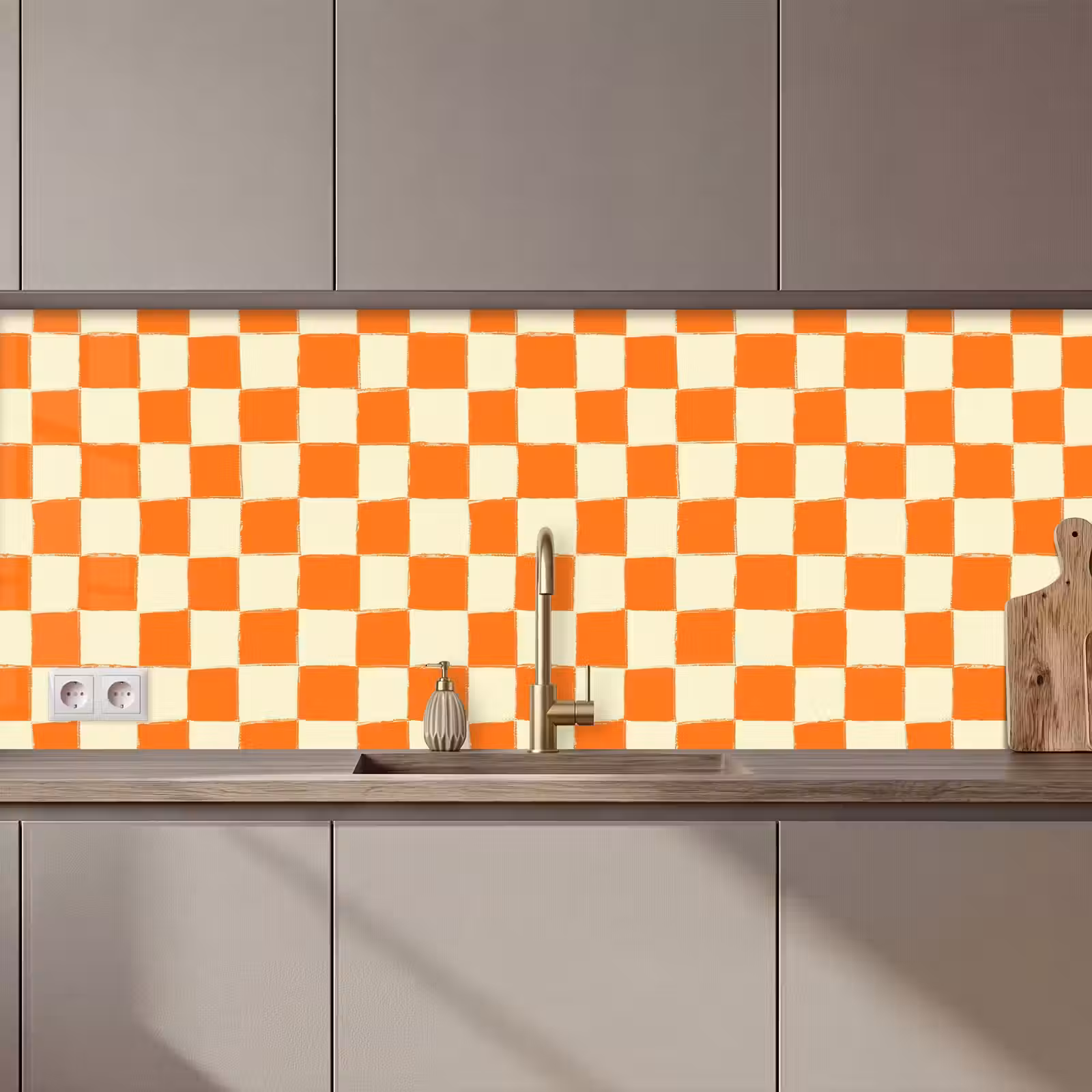 Keuken achterwand - Schaak - Patroon - Oranje — 1