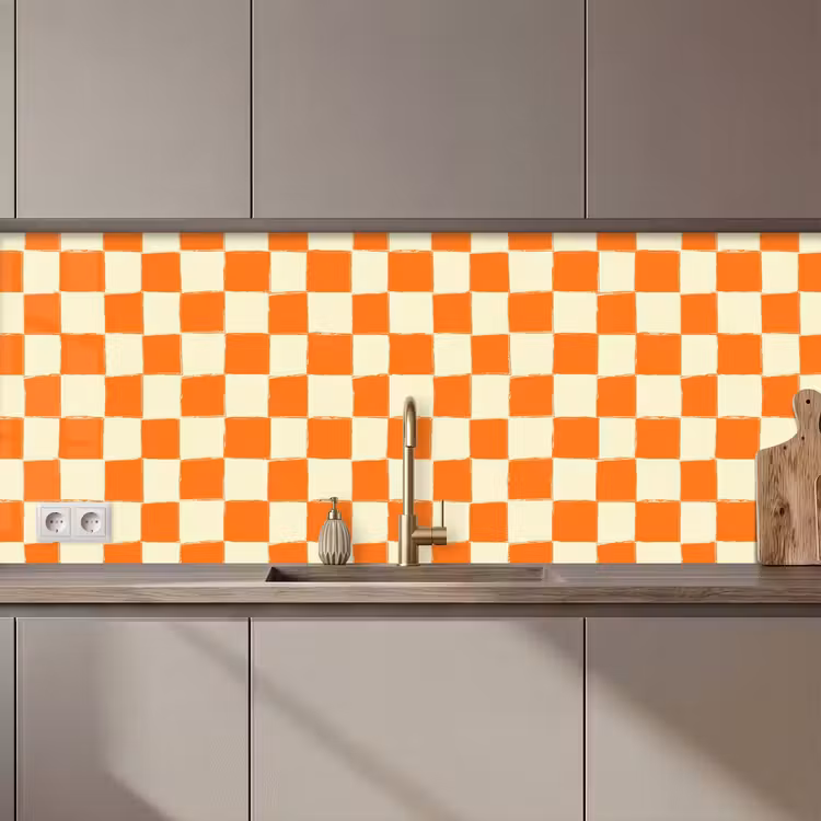 Keuken achterwand - Schaak - Patroon - Oranje — 1