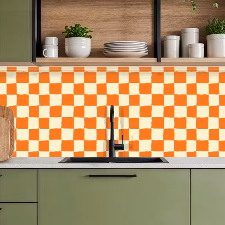 Keuken achterwand - Schaak - Patroon - Oranje — 5