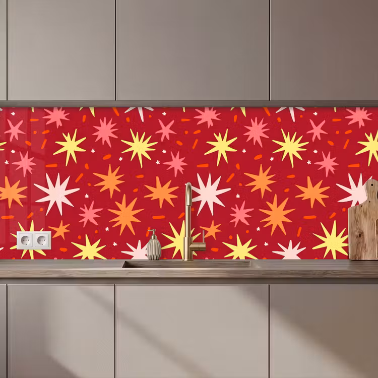 Keuken achterwand - Sterren - Speels - Rood — 1