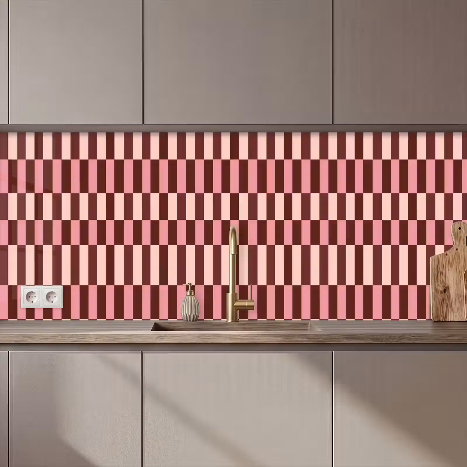Keuken achterwand - Roze - Rood - Blokjes — 1