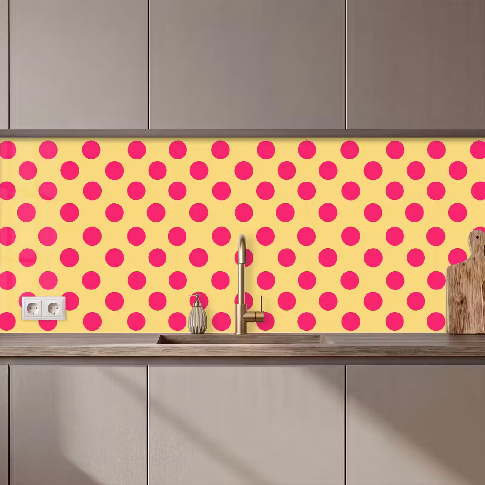 Keuken achterwand - Roze - Stippen - Geel — 1