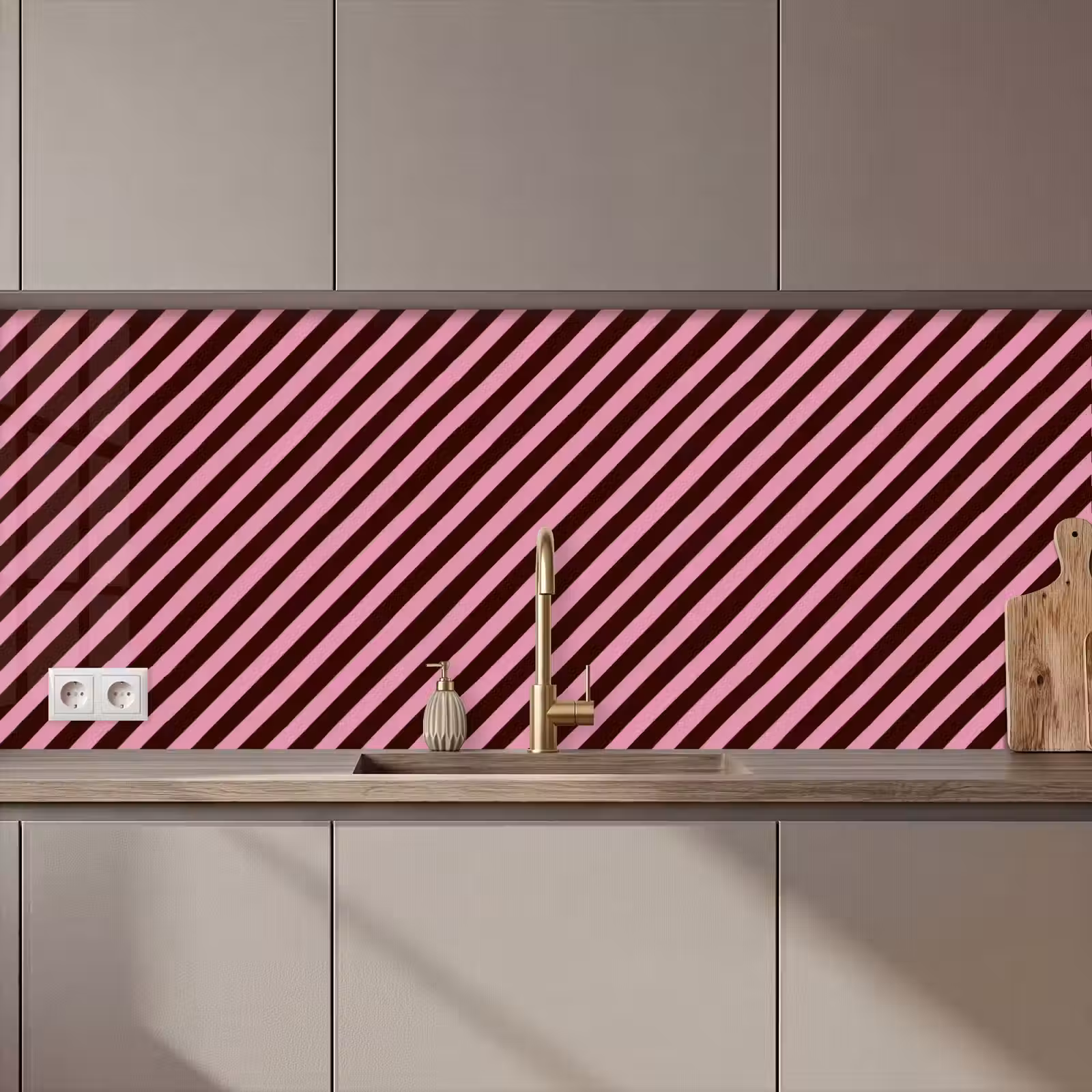 Keuken achterwand - Strepen - Roze - Bruin — 1