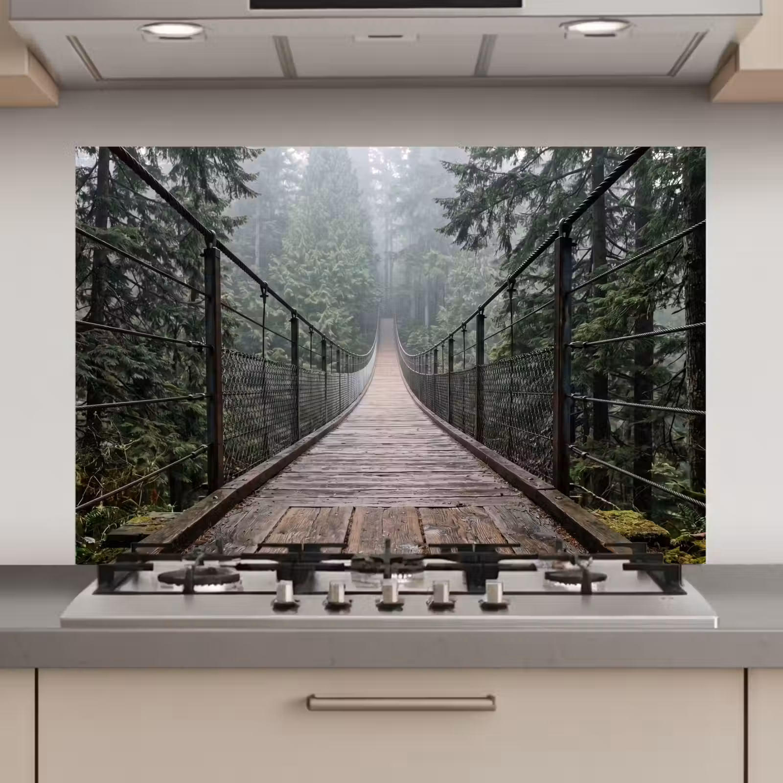 Spatscherm keuken - Brug - Bos - Mist - Natuur — 1