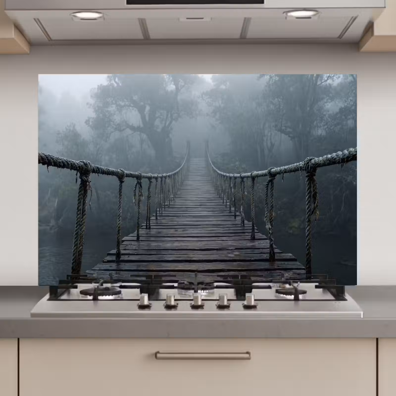 Spatscherm keuken - Brug - Jungle - Mist - Natuur — 1