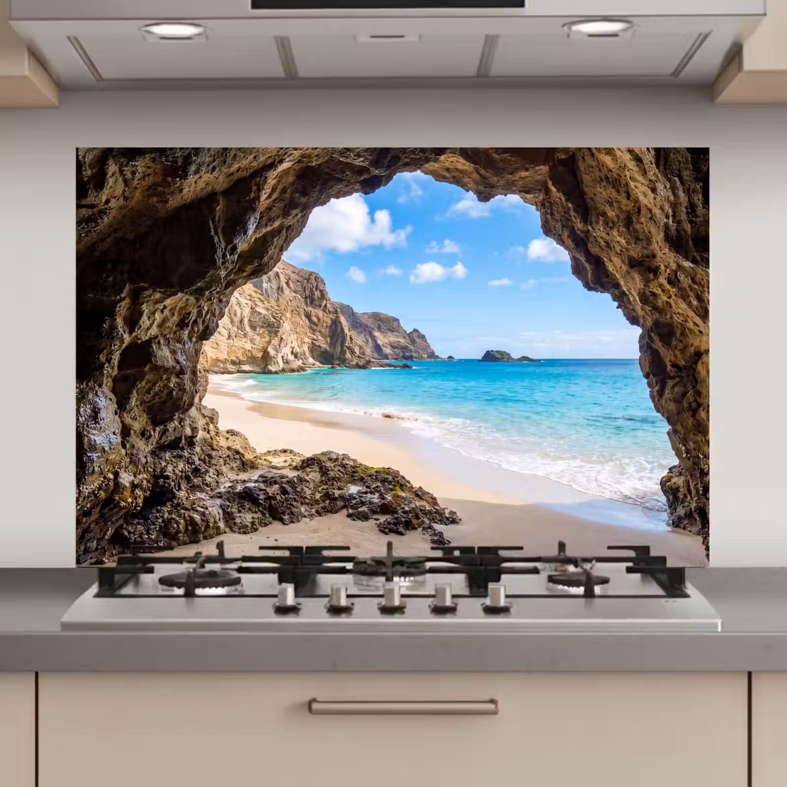 Spatscherm keuken - Grot - Strand - Zee - Blauw — 1