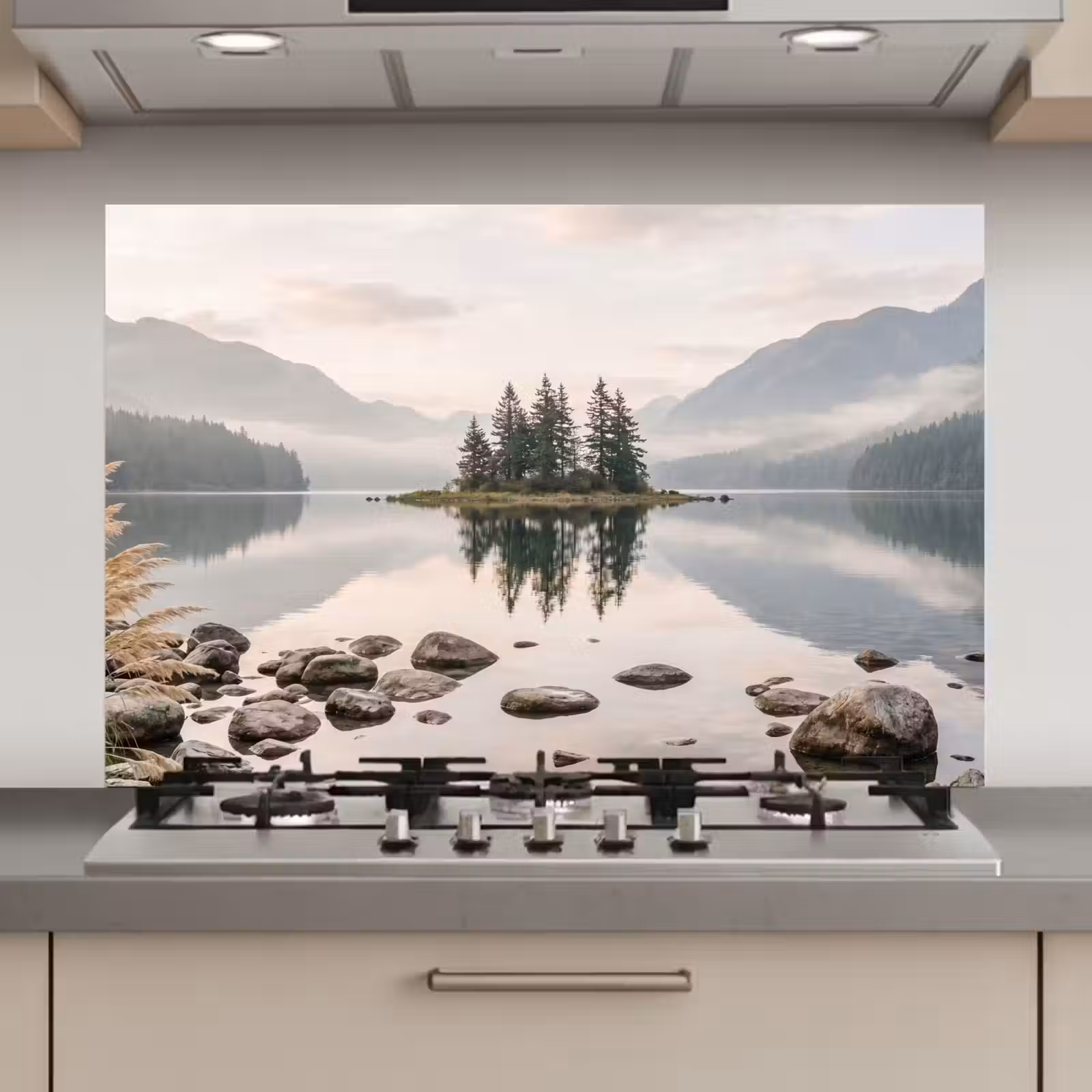 Spatscherm keuken - Meer - Bergen - Landschap - Groen — 1