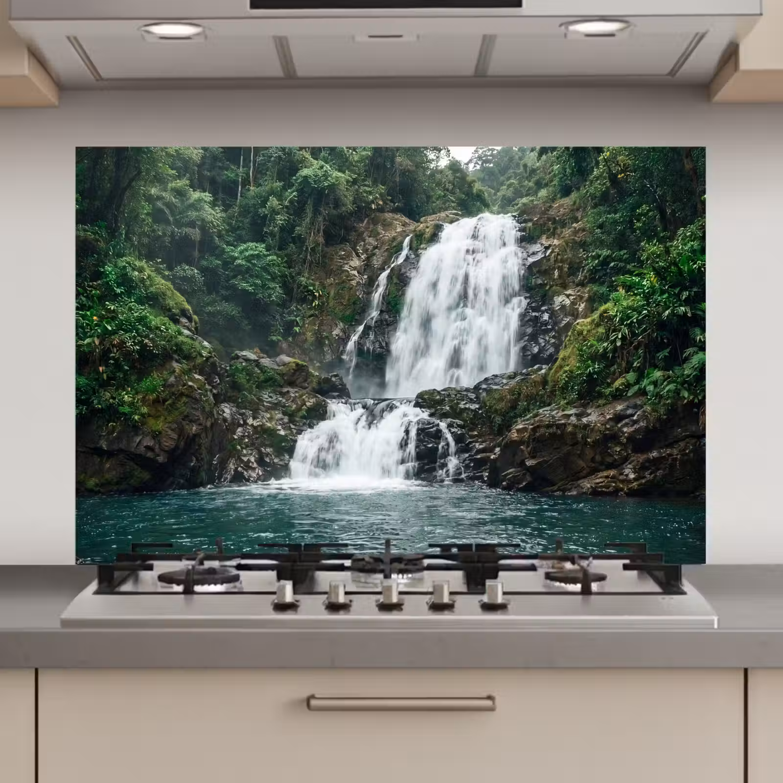 Spatscherm keuken - Waterfall - Forest - Nature - Greenkhgyguyg — 1