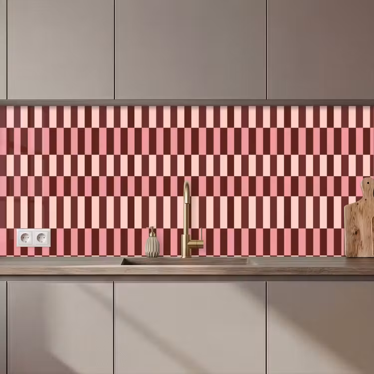 Keuken achterwand - Roze - Rood - Blokjes — 1