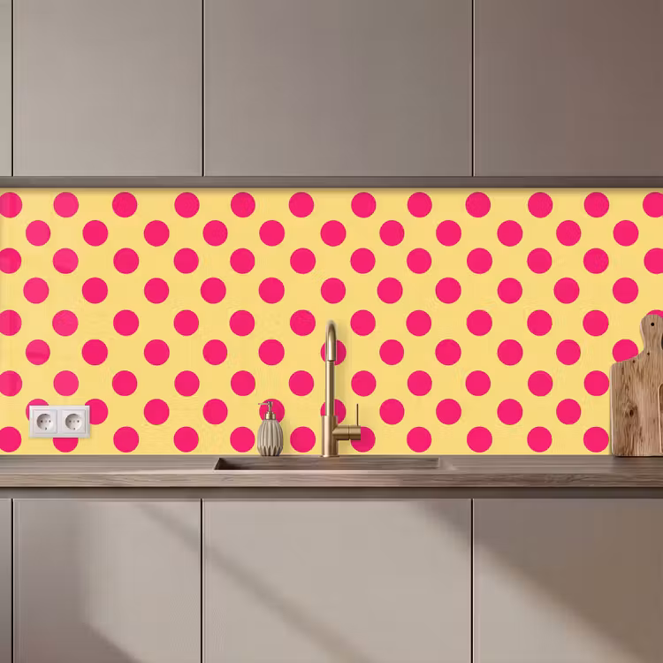 Keuken achterwand - Roze - Stippen - Geel — 1