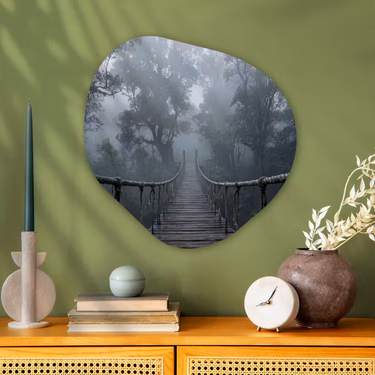 Organische schilderij - Aluminium - Brug - Jungle - Mist - Natuur — 2