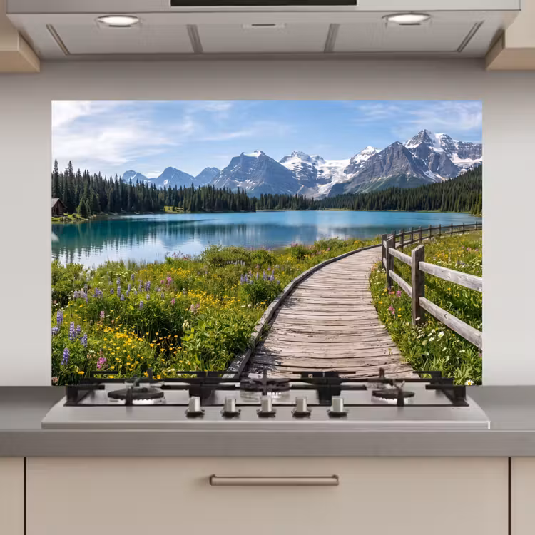 Spatscherm keuken - Bergen - Meer - Landschap - Blauw — 1