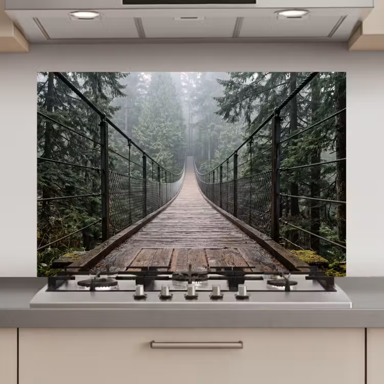 Spatscherm keuken - Brug - Bos - Mist - Natuur — 1