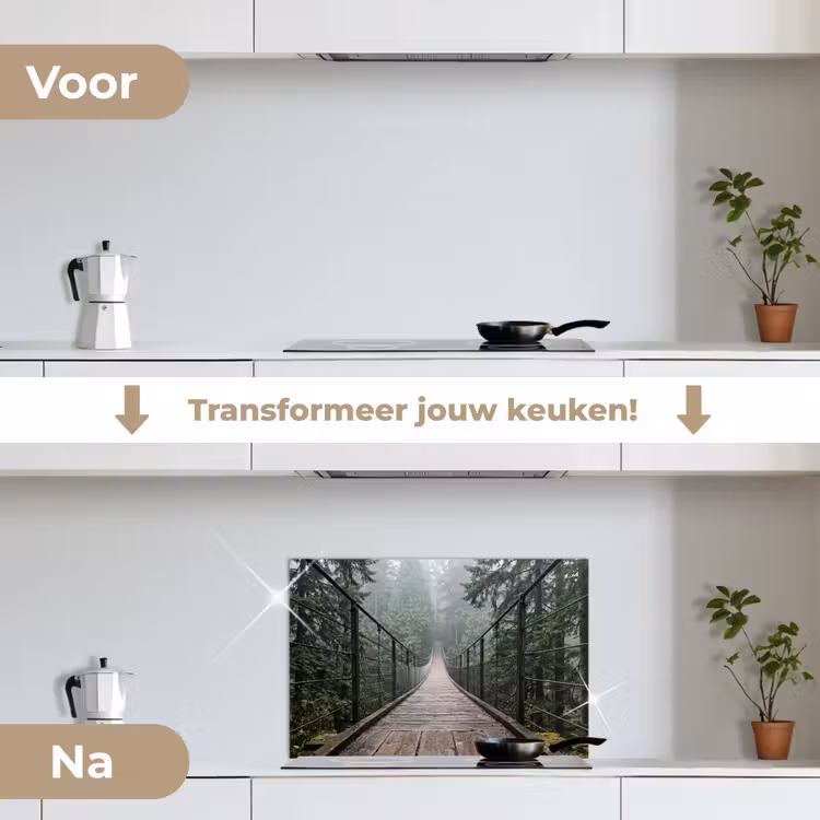 Spatscherm keuken - Brug - Bos - Mist - Natuur — 3