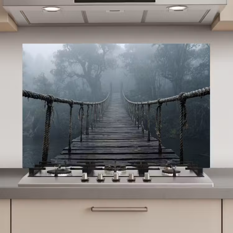 Spatscherm keuken - Brug - Jungle - Mist - Natuur — 1