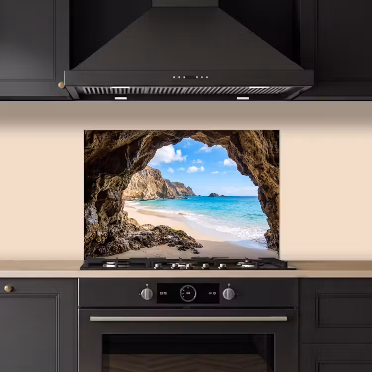 Spatscherm keuken - Grot - Strand - Zee - Blauw — 2
