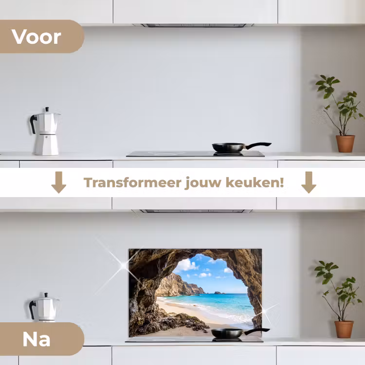 Spatscherm keuken - Grot - Strand - Zee - Blauw — 3