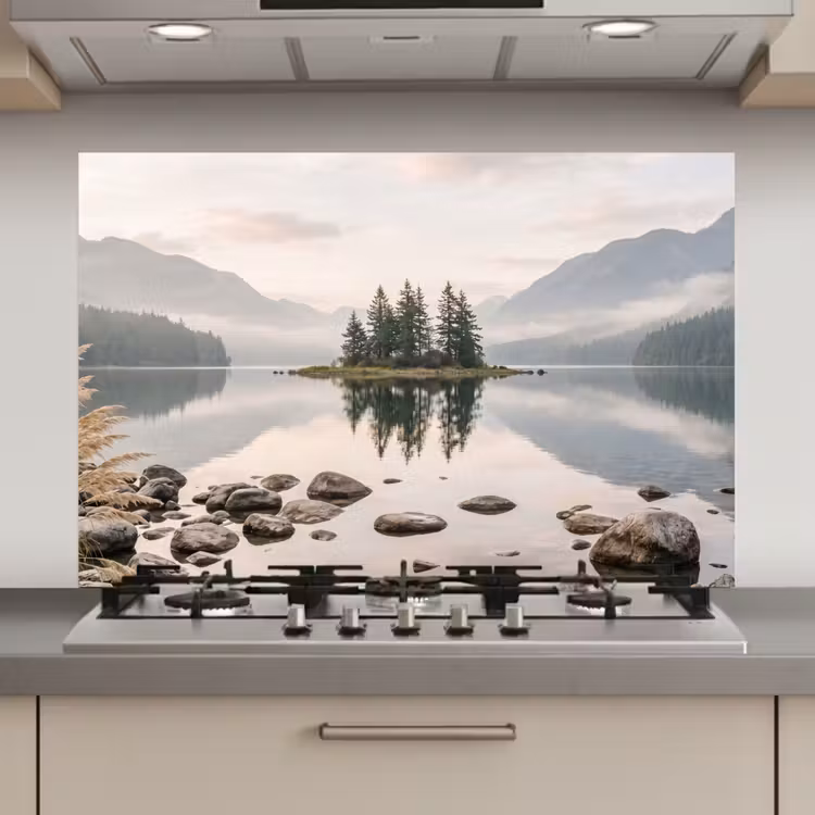 Spatscherm keuken - Meer - Bergen - Landschap - Groen — 1