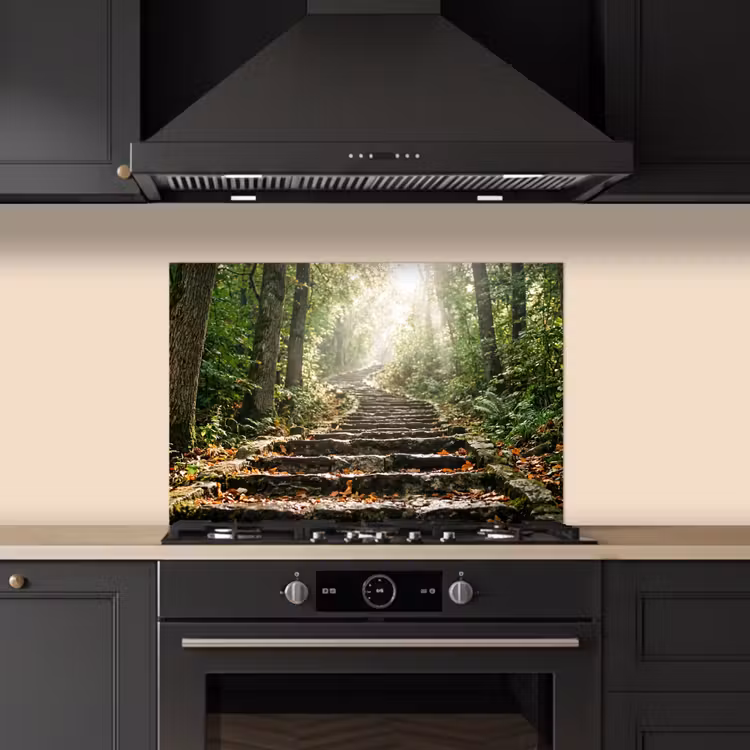 Spatscherm keuken - Stenen - Trap - Bos - Natuur — 2