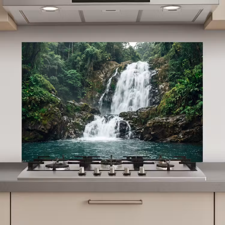 Spatscherm keuken - Waterfall - Forest - Nature - Greenkhgyguyg — 1