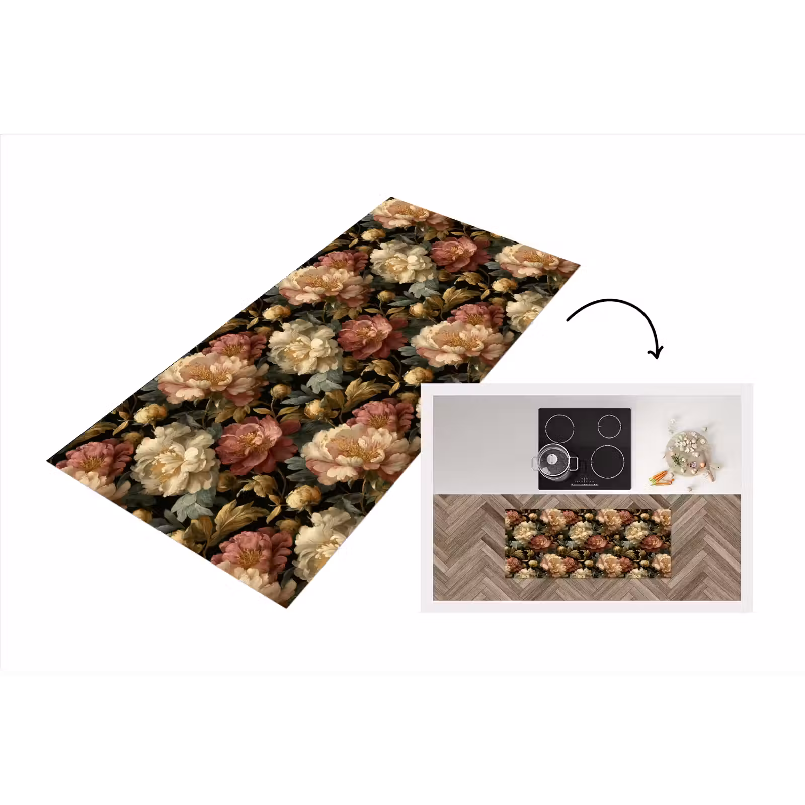 Keukenloper - Bloemen - Barok - Patroon - Roze - Crème — 1