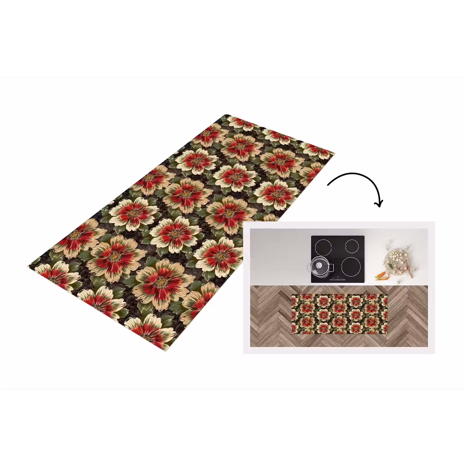Keukenloper - Bloemen - Klassiek - Patroon - Rood — 1