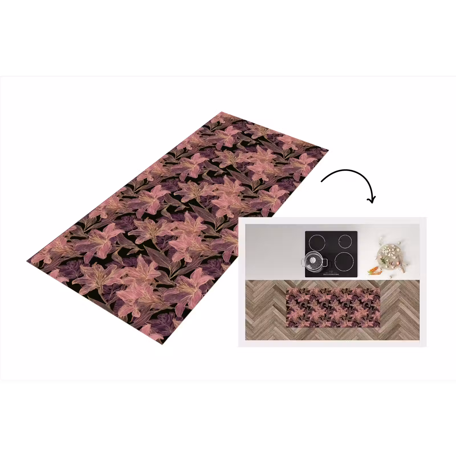 Keukenloper - Lelies - Patroon - Paars - Goud — 1