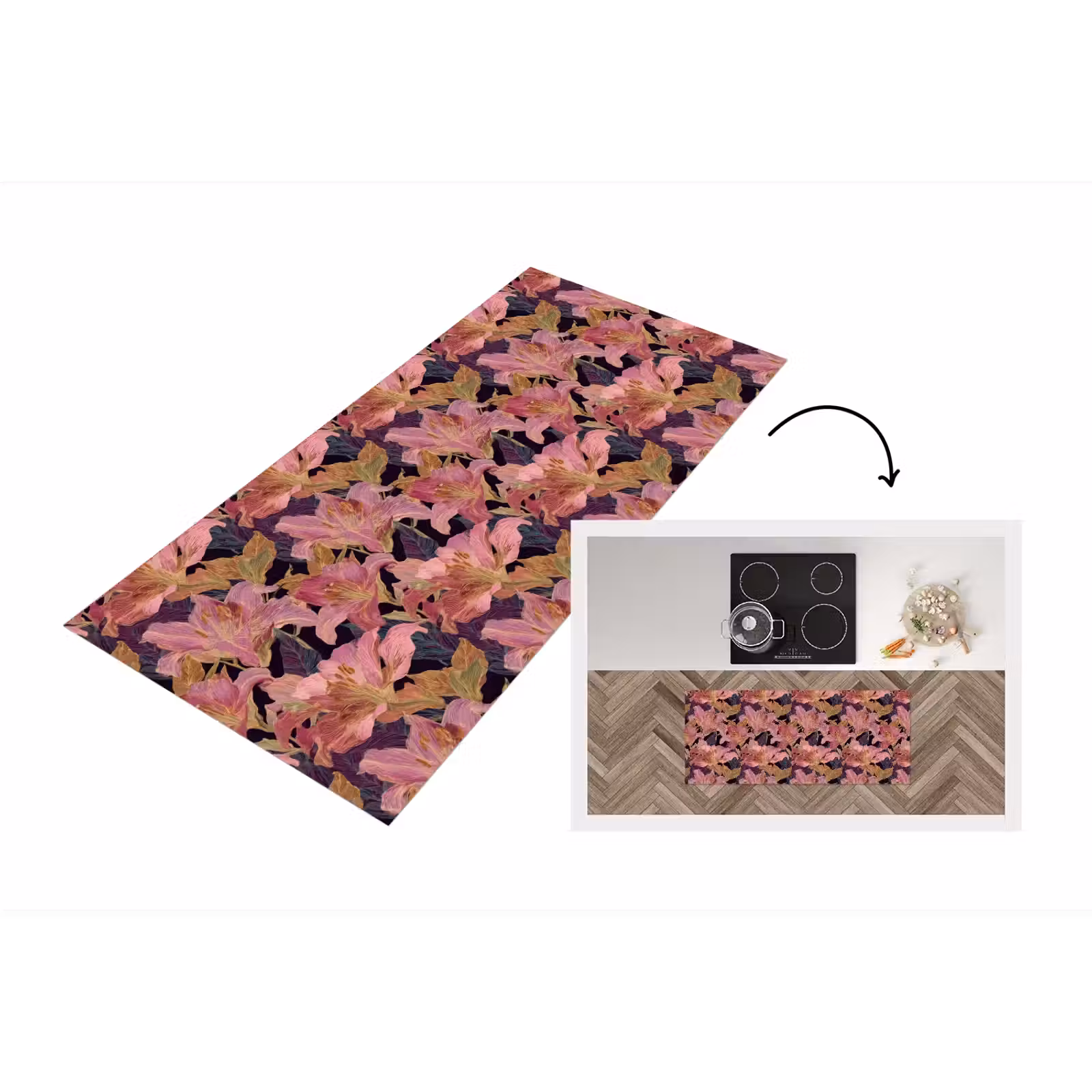 Keukenloper - Lelies - Patroon - Roze - Goud — 1