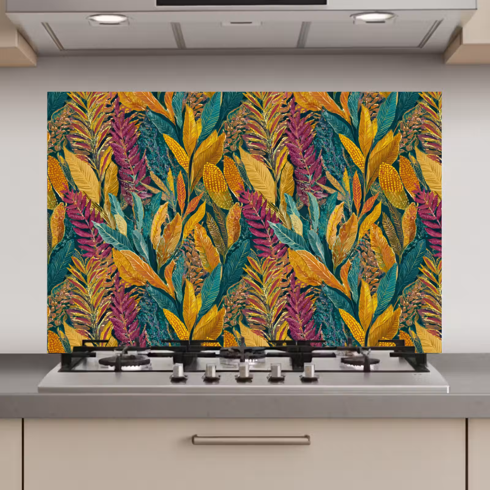 Spatscherm keuken - Tropische - Botanisch - Patroon - Kleurrijk - Exotisch — 1
