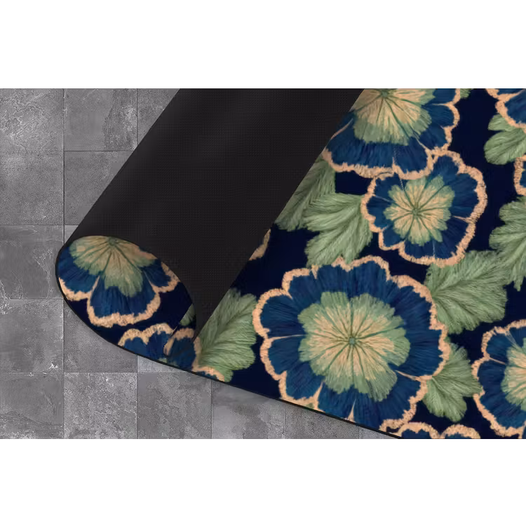 Keukenloper - Bloemen - Borduurwerk - Patroon - Blauw - Groen — 4