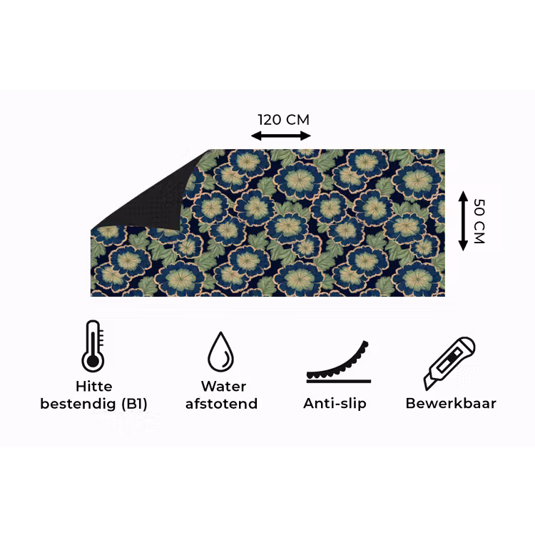 Keukenloper - Bloemen - Borduurwerk - Patroon - Blauw - Groen — 5