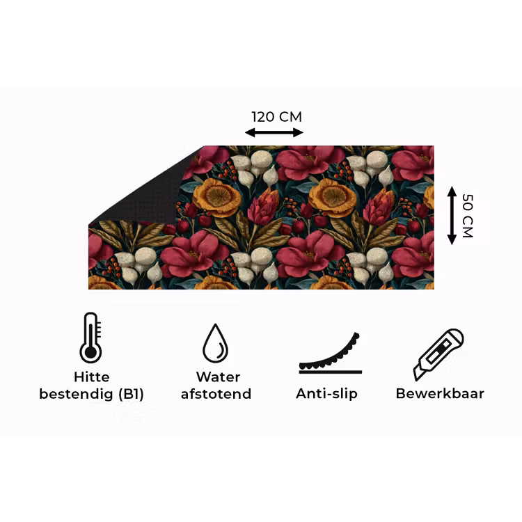 Keukenloper - Bloemen - Patroon - Rood - Goud — 5