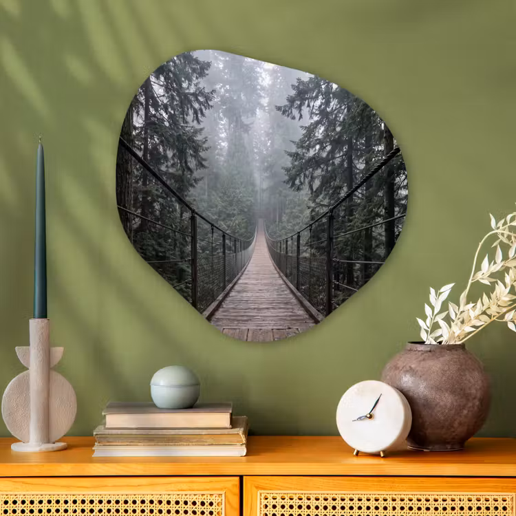 Organische schilderij - Aluminium - Brug - Bos - Mist - Natuur — 2