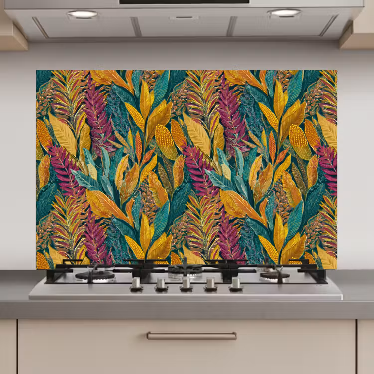 Spatscherm keuken - Tropische - Botanisch - Patroon - Kleurrijk - Exotisch — 1