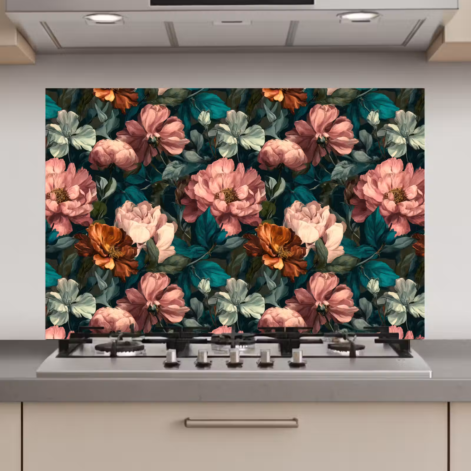 Spatscherm keuken - Bloemen - Schilderachtig - Patroon - Roze — 1