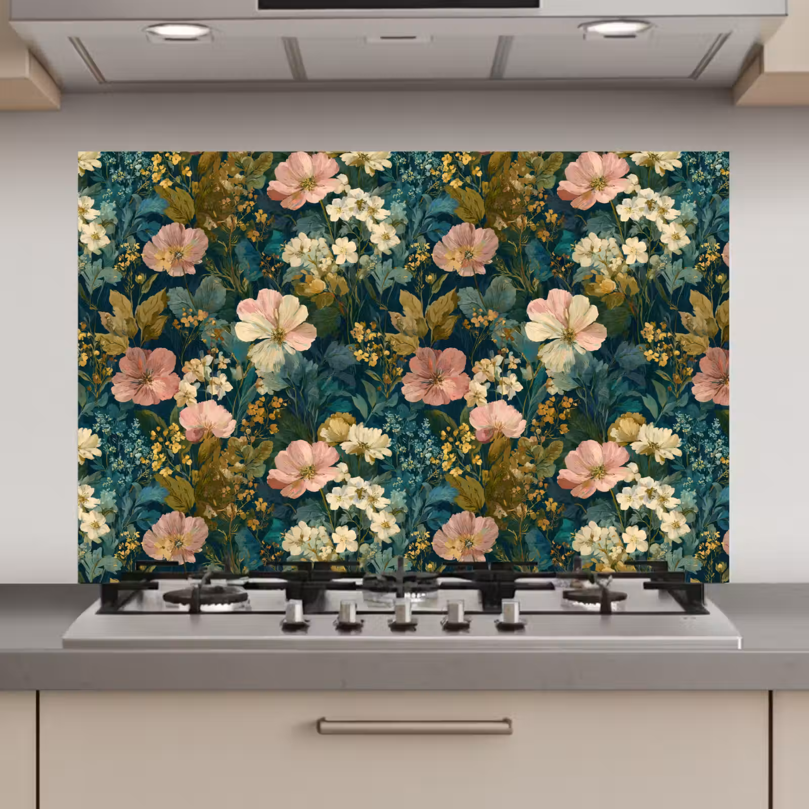 Spatscherm keuken - Wilde bloemen - Botanisch - Patroon - Roze - Romantisch — 1