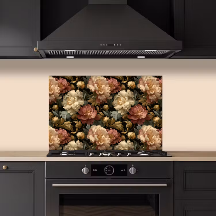 Spatscherm keuken - Bloemen - Barok - Patroon - Roze - Crème — 2