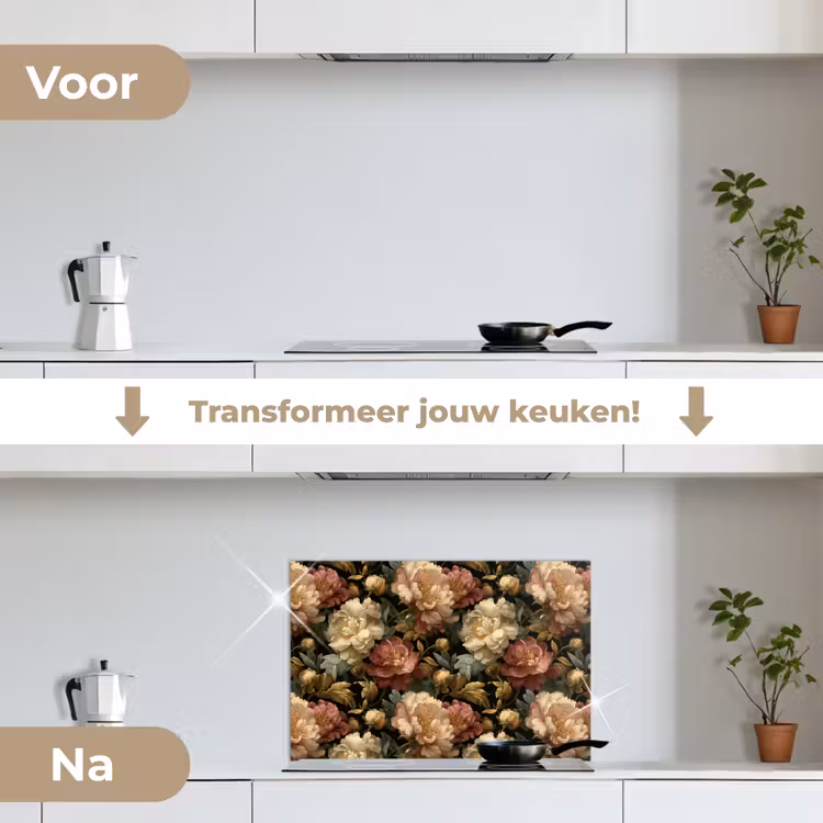 Spatscherm keuken - Bloemen - Barok - Patroon - Roze - Crème — 3