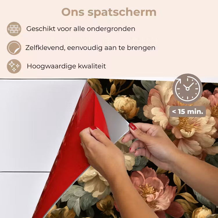 Spatscherm keuken - Bloemen - Barok - Patroon - Roze - Crème — 4